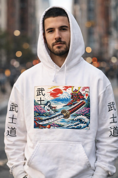 Samurai Wave Hoodie — Japanese Ukiyo-e Sunset Boat